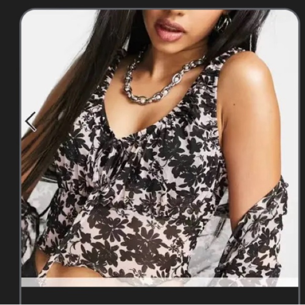 NWT Topshop | Mesh Sheer Black Pink Floral Print Sleeveless Crop Top Size L/12
